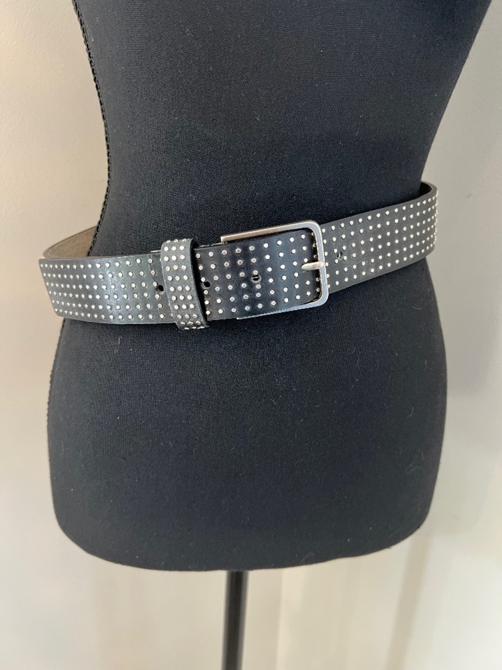 Black Bonded Leather Studded Belt with Silver Studs and Buckle